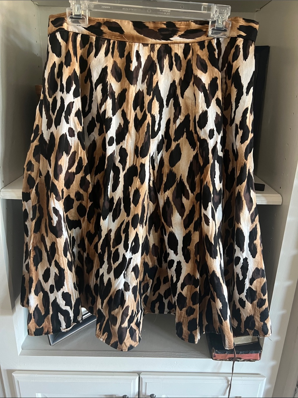 Leopard Print A-Line Skirt Flare Full Brown & Black L